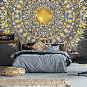 Флізелінові фотошпалери абстракції Мандала із золотим та сірим індійським орнаментом (10122V)+клей