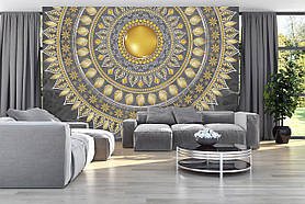 Фото шпалери абстракція 368x280 см Мандала із золотим та сірим індійським орнаментом (10122P10)+клей