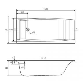 Ванна 160*75 см з ніжками Cersanit VIRGO, фото 2