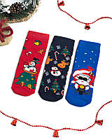 Набор детских новогодних махровых носков из 3 пар "Снеговик, Санта, Елка" 5-12 лет