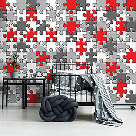 Яскраві фото шпалери в дитячу кімнату 368x254 см Геометрична головоломка Чорно-білі з червоним пазли (10128P8)+клей