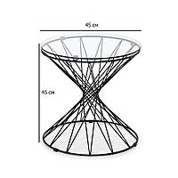 Оригінальний круглий журнальний столик із димчастого скла Lobo 45х45 см на чорному сталевому каркасі у вітальню