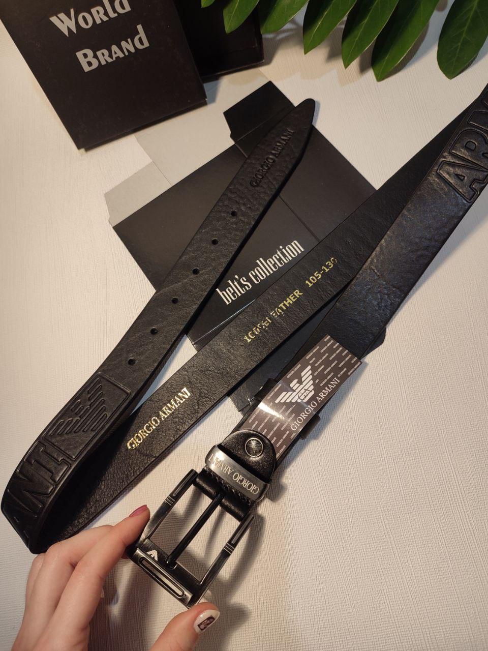 Ремінь чоловічий шкіряний Giorgio Armani, 35мм, чорний, 930888