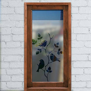 Три пташки, 1000х1000 мм, матуюча наклейка для скла/дзеркала з імітацією пескотруйной обробки