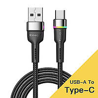 Кабель тканинний ESSAGER USB — USB Type C 1 м, з підсвіткою, шнур тайп із заряджанням USB C