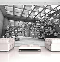 Флизелиновые 3д фото обои модерн 368x254 см Серая комната с шарами (10132V8)+клей