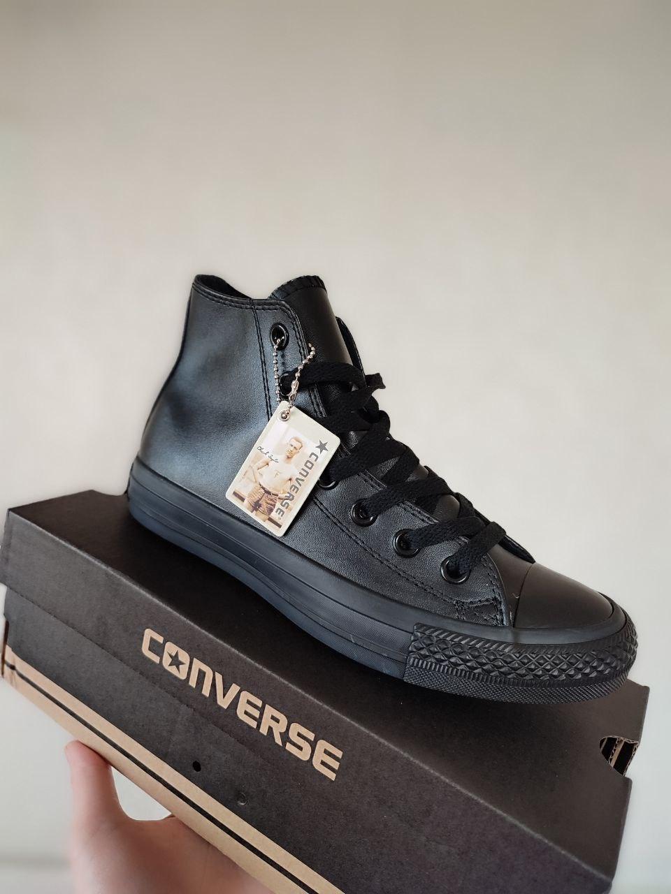 36 р и 37 р Мужские высокие кеды конверсы all star converse кожаные черные деми демисезон - фото 1 - id-p1358988974