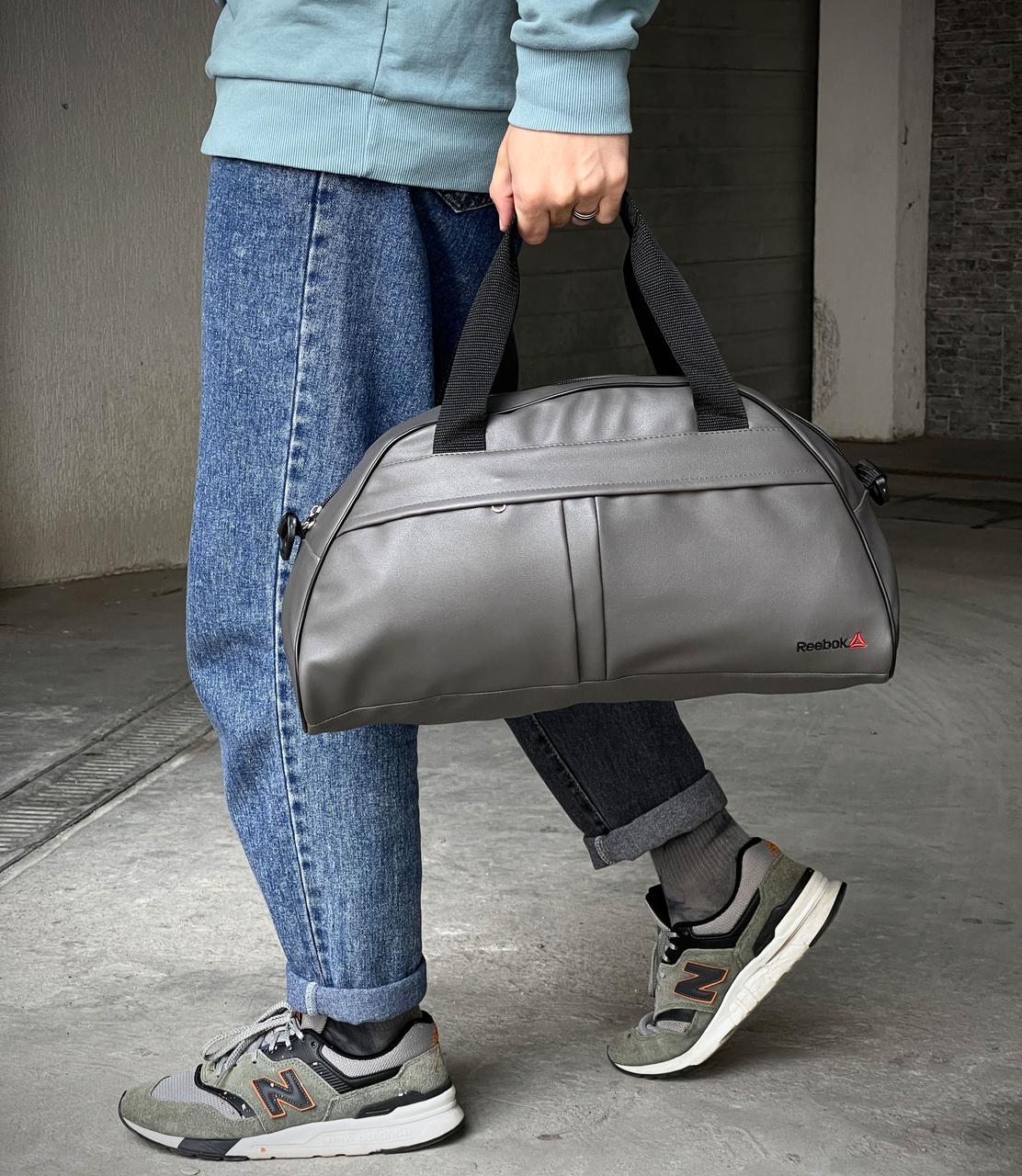 Сумка чоловіча дорожня сіра REEBOK GREY з екошкіри для міста та подорожей I