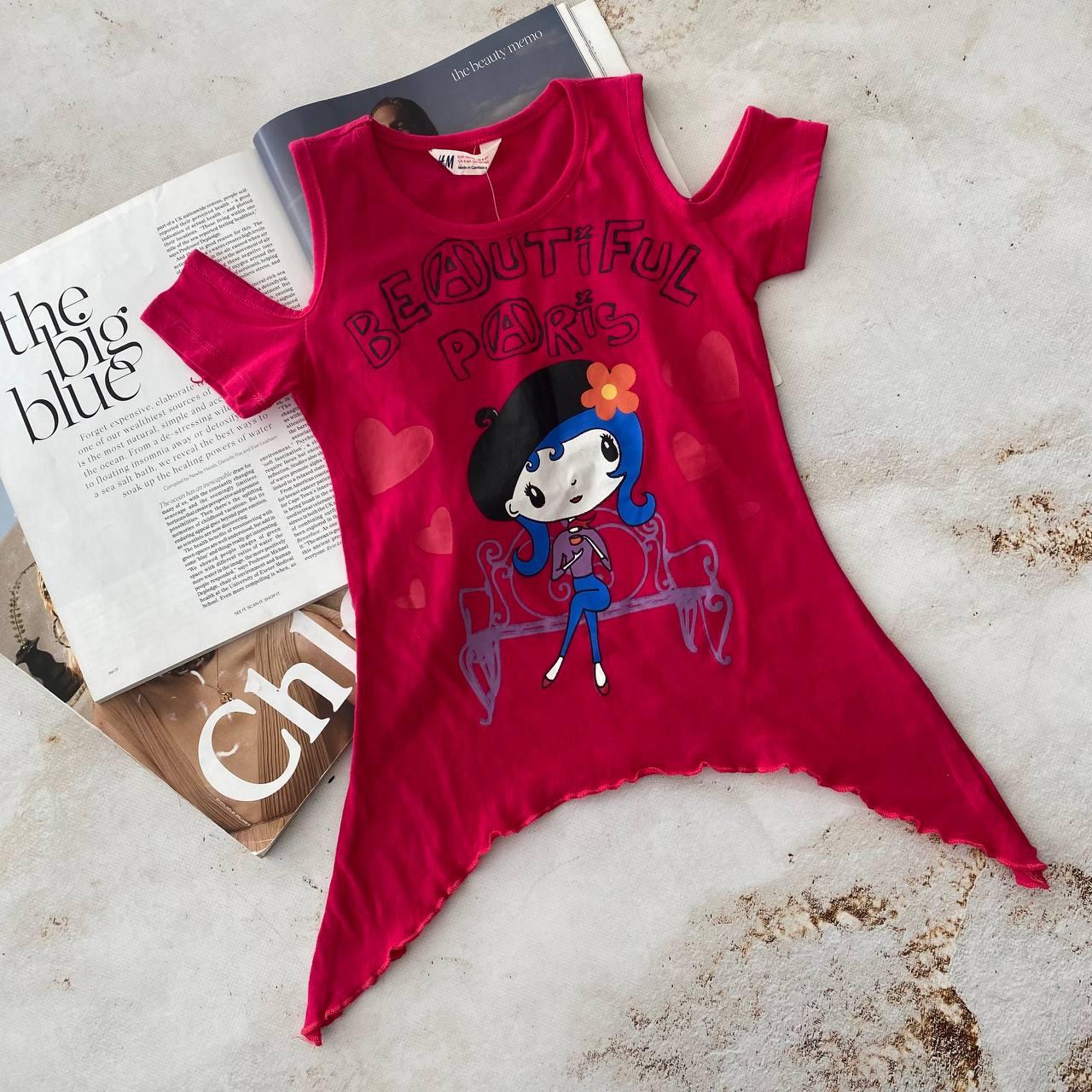Ошатна футболка туніка з дівчинкою RN0101255, H&M, Малиновий, Для дівчаток, Літо, 128, фото 1