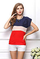 Блуза жіноча з короткими рукавами / Футболка шифонова синій, кремовий, червона