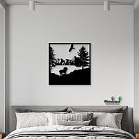 Современные картины для интерьера, деревянный декор для комнаты "Высокогорье", стиль лофт 20х20 см