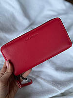 Місткий брендовий шкіряний жіночий гаманець-клатч на блискавці Marco Coverna червоний