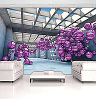 Современные фото обои 3 д 368x254 см Большая комната с фиолетовыми шарами (10133P8)+клей