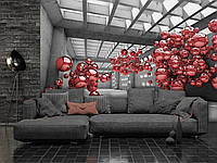 Фотообои современные 3д расширяющие 254x184 см Серая комната с красными шарами (10135P4)+клей