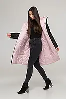 Классная зимняя куртка-пуховик двухсторонняя цвет черный-пудра больших размеров от S до 5XL