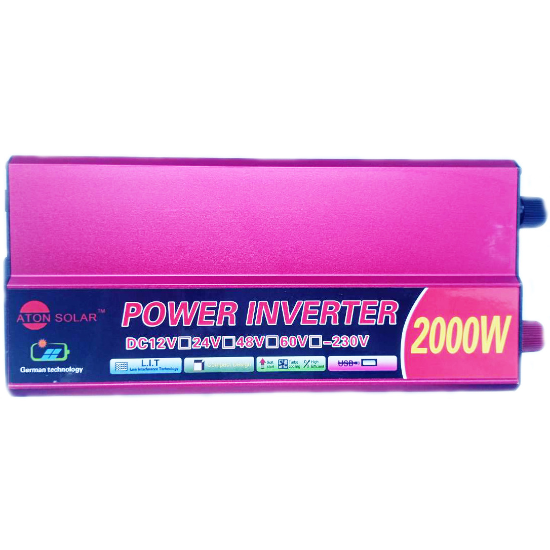 Інвертор Aton Solar Power 2000W 023 c 12 V на 220 V (розетка, USB) Red | Інвертор 2000W 12V-220V