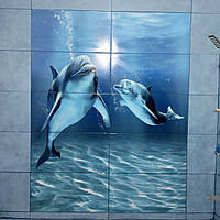Картина з плитки для ванної / Керамічне панно на стіну Дельфіни