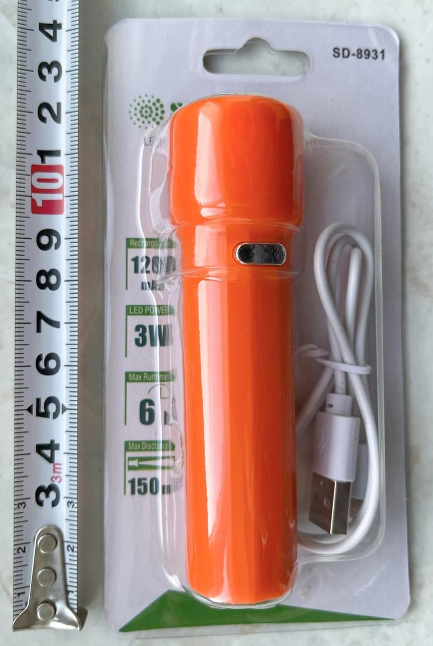 Ліхтар світлодіодний 1W+SMD LED (1W)1*Lithium batery = 1200mAH0.8M USB CHARGING CABLE, SD-8931, LL-8931