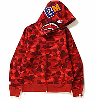 Красный худи Bape Shark Camo толстовка на молнии Full Zip кофта с капюшоном бейп мужская женская