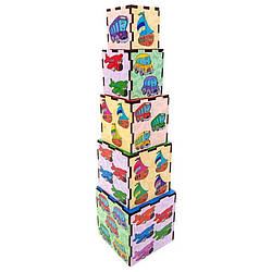 Дерев'яні кубики-пірамідка "Транспорт" Ubumblebees (ПСД012) PSD012, 5 кубиків, World-of-Toys
