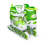 Набір роликів із захистом та шоломом Power Champs. Переднє колесо з підсвічуванням. Зелений колір. Розмір 29-33, фото 4