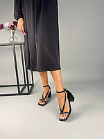 Босоножки женские кожаные черные на устойчивом каблуке