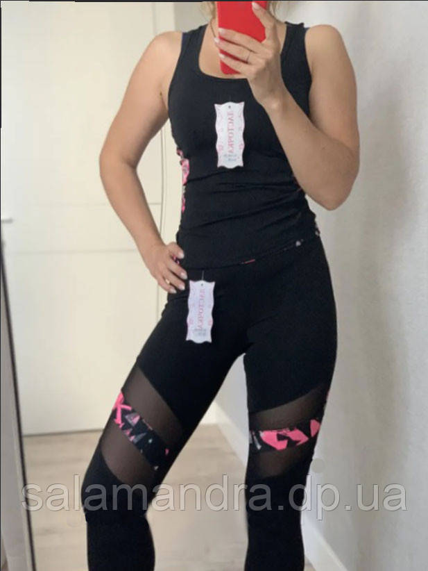 Спортивний костюм жіночий для фітнесу, комплект топ майка+лосини S/M р