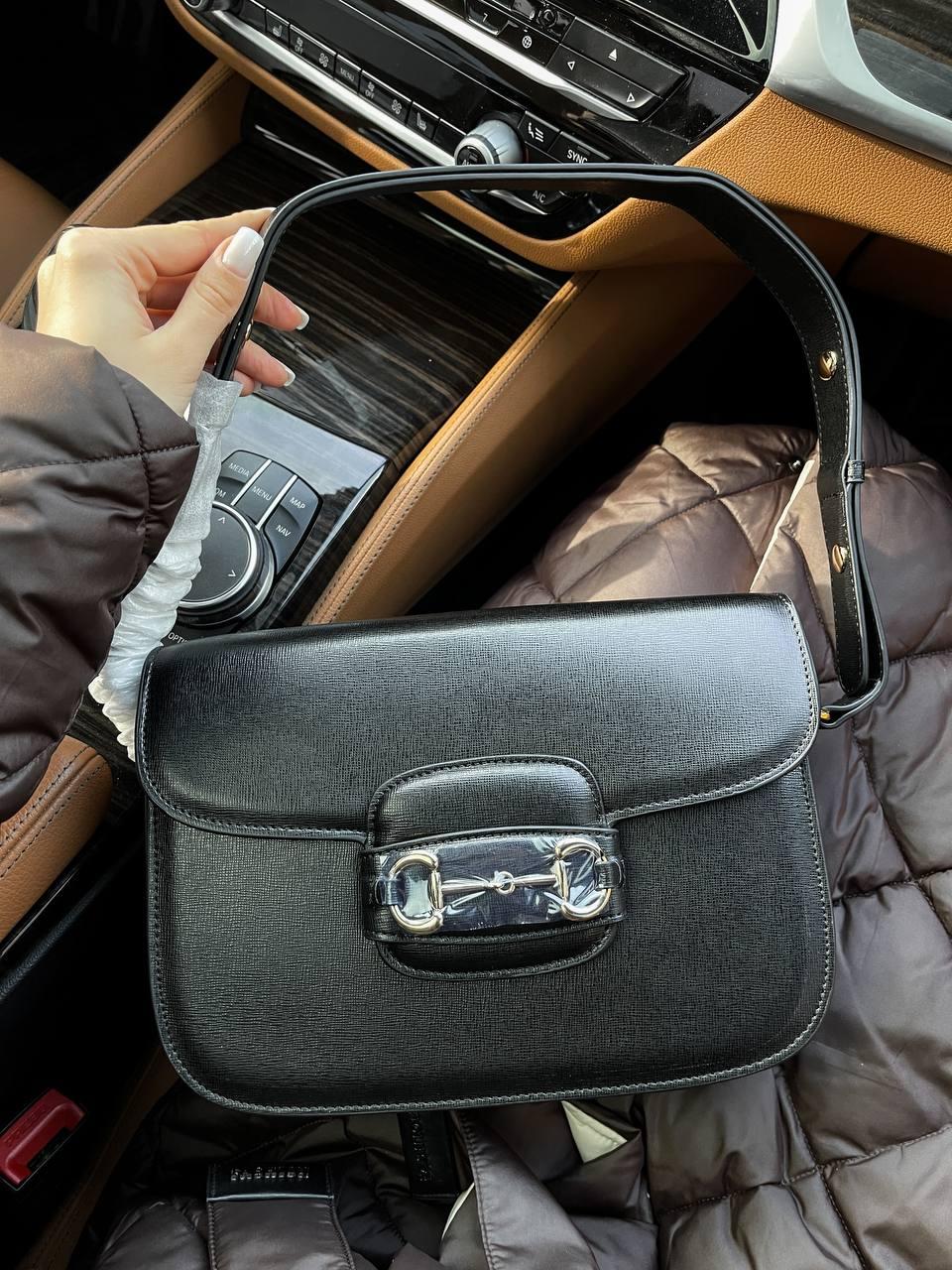 Жіноча сумка Гуччі чорна Gucci Black натуральна шкіра, фото 1