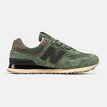 Чоловічі Кросівки New Balance 574 Green Black Brown / Нью Белaнс 574 Зелені з Чорним та Коричневим, фото 3