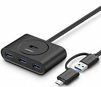 USB-хаб разветвитель Ugreen HUB USB 3.0 4x + USB TYPE-C OTG 1 м Black (CR113)