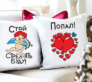 Парні подушки серце з Амуром.  Подушки на день закоханих