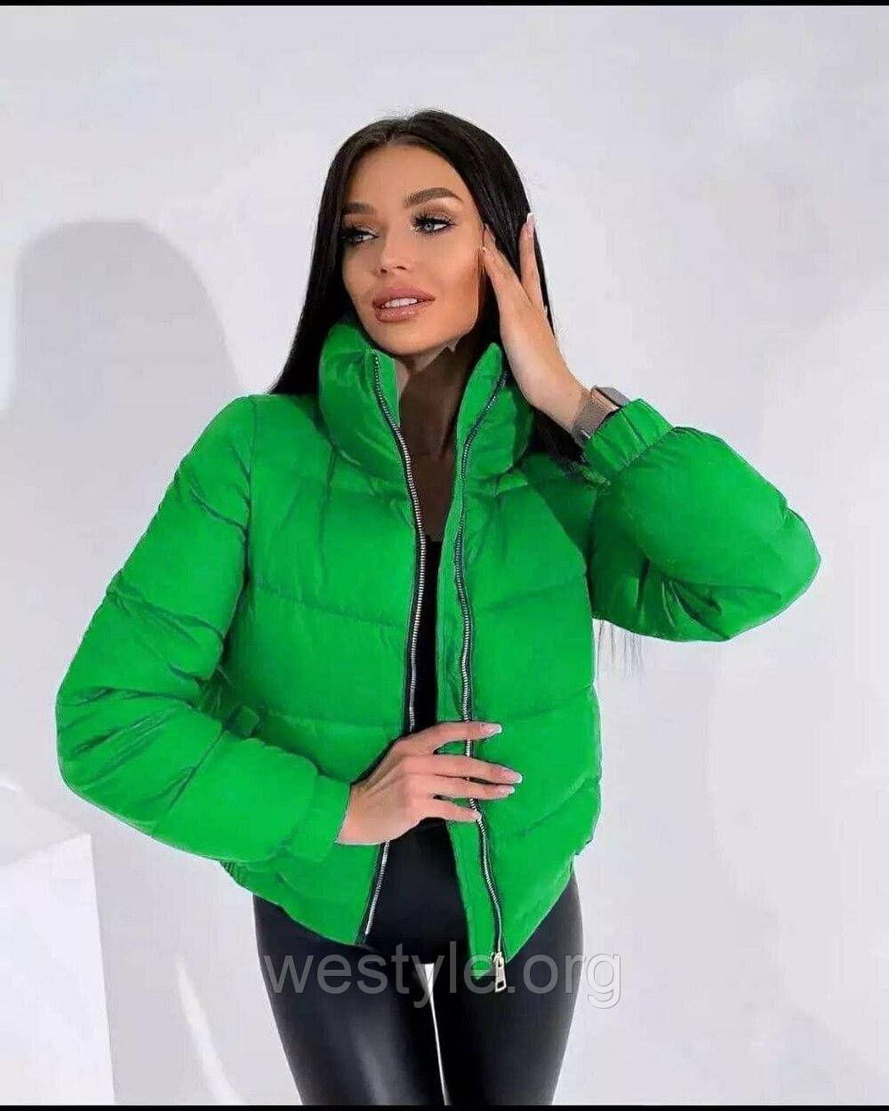 Куртка жіноча коротка дута демісезонна — 008 зелений колір