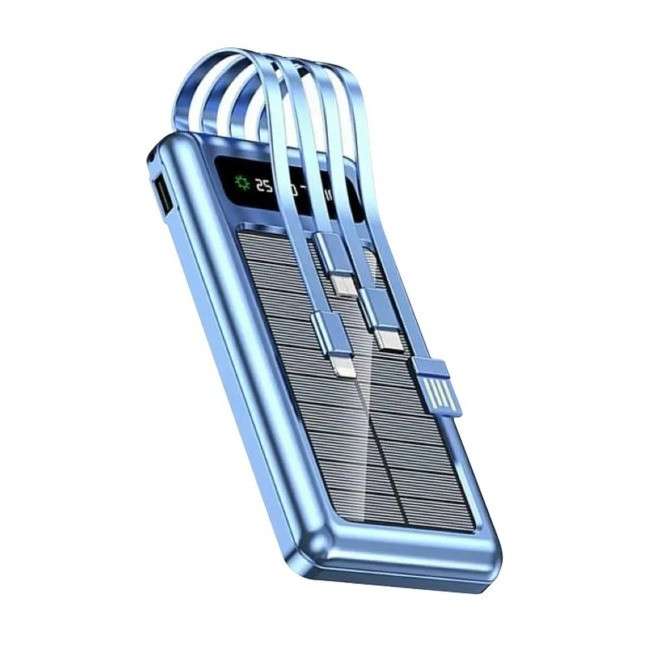 Повербанк 10000mAh УМБ Power Bank UKC 8285 з кабелями та сонячною панеллю Blue, фото 1