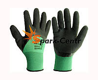 Рукавиці синтетичні зелені з чорним неповним латексним покриттям р.9
