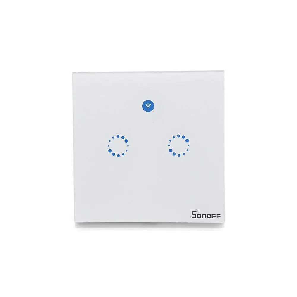 Sonoff T1 EU 2C Сенсорний WiFi+Радіо 433 МГц Настінний Вимикач від 1 до 2 кнопок з підсвічуванням, білий