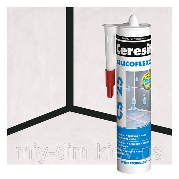Герметик Ceresit CS25 Silicoflexx санітарний, Чорний/вугільний 280мл /1993495, фото 1