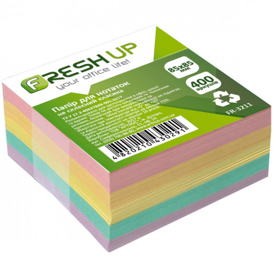 Папір для нотаток 85*85 400арк кольоровий не клеєний Fresh Up Класика FR-3211