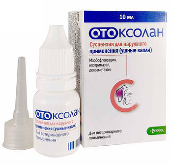 Вушні краплі-суспензія KRKA Отоксолан для лікування зовнішнього отиту у собак 10 мл