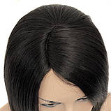 Перука каре без гривки Hania Lace на сітці, термоволосся, колір природно-чорний, фото 6