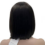 Перука каре без гривки Hania Lace на сітці, термоволосся, колір природно-чорний, фото 5