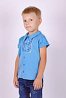 Рубашка Вышиванка для мальчика короткий рукав голубая