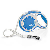 Поводок-рулетка Flexi New Comfort L Tape (лента) синяя  для собак до 60кг, 5м