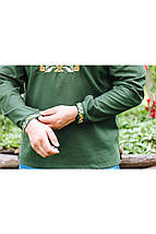 Чоловіча вишиванка оливкового кольору з тризубом і геометричними елементами машинної вишивки розміри M–5XL, фото 2