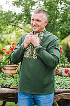 Чоловіча вишиванка оливкового кольору з тризубом і геометричними елементами машинної вишивки розміри M–5XL, фото 3