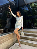 Атласна міні-сукня з гострими плечима Люкс молоко (різні кольори) XS S M L, фото 6