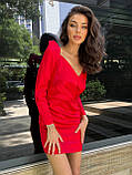 Атласна міні-сукня з гострими плечима Люкс червона (різні кольори) XS S M L, фото 6