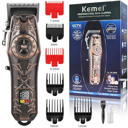 Машинка для стриження волосся Kemei KM-2617, Професійна бездротова машинка з дисплеєм, бритва, тример, фото 1