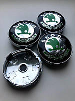Колпачки на титаны "Skoda" (52/56мм) зелен/черн/хром. пластик объемный логотип (4шт)