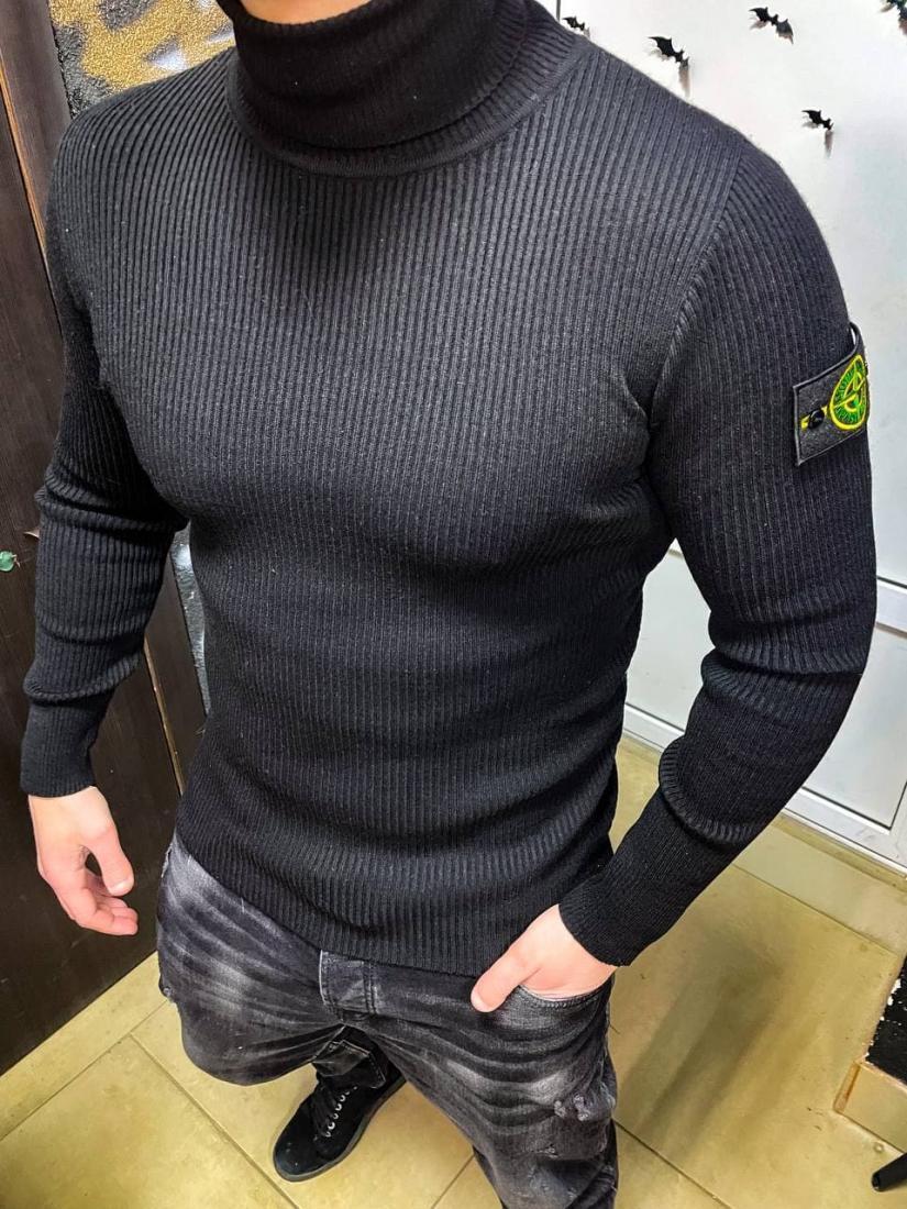 Мужской Стильный Свитер STONE ISLAND. Теплая Вязаная Кофта Черного ...
