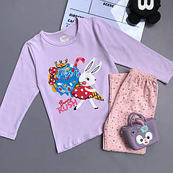 Піжама для дівчинки Зайчик з морозивом Бузкова 3521, 52, Бузковий, Для дівчаток, Весна Осінь, 116